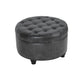 Gery Storage Ottoman | 25" Round Tray Top | Dark Gray Faux Leather