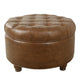 Gery Accent Storage Ottoman | 25" Round Tray Top Brown Faux Leather
