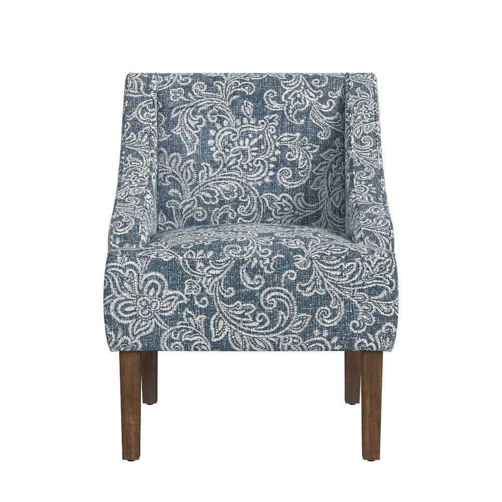 Yolu Accent Club Chair | Classic Denim Blue Jacobean Print Polyester