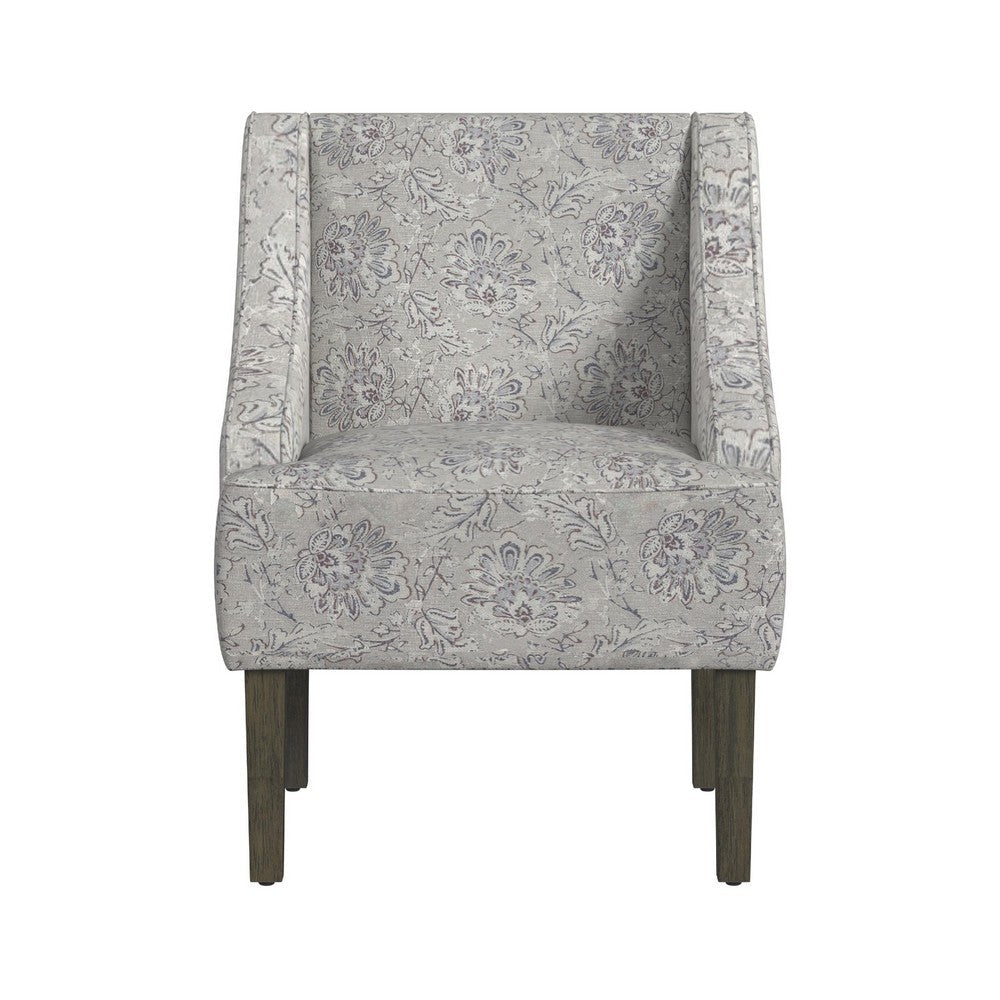 Yolu Accent Club Chair | Artistic Floral Print | Linen Gray Polyester