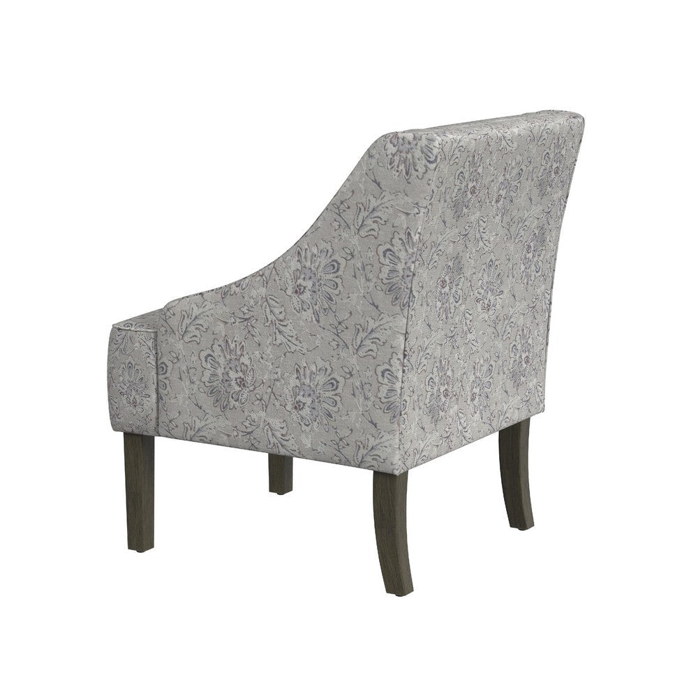 Yolu Accent Club Chair | Artistic Floral Print | Linen Gray Polyester