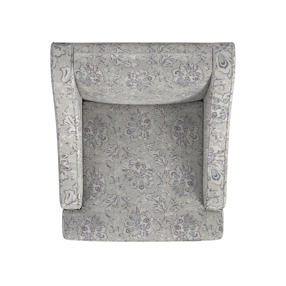 Yolu Accent Club Chair | Artistic Floral Print | Linen Gray Polyester