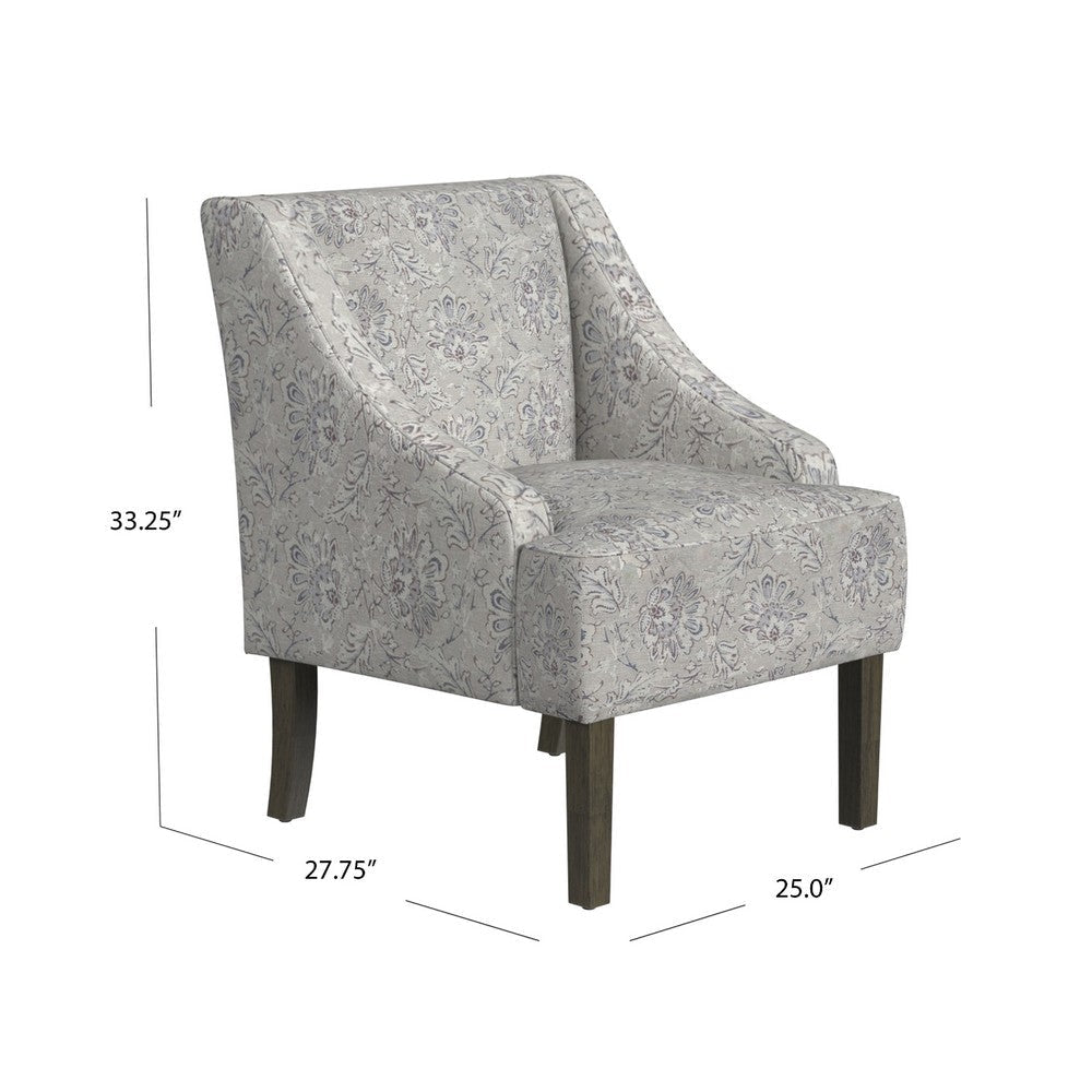 Yolu Accent Club Chair | Artistic Floral Print | Linen Gray Polyester