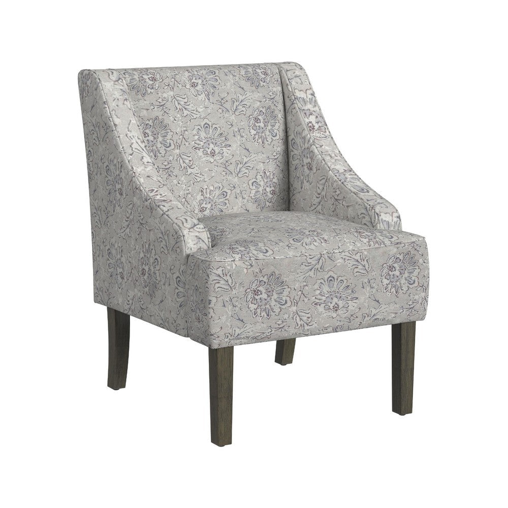 Yolu Accent Club Chair | Artistic Floral Print | Linen Gray Polyester
