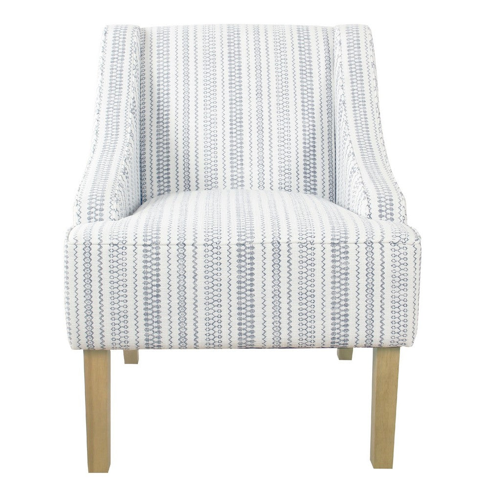 Yolu Accent Chair | Farmhouse Striped Print | Blue and White Polyester
