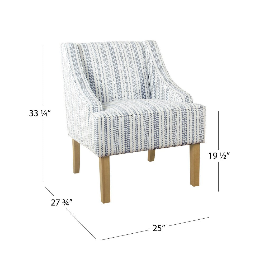 Yolu Accent Chair | Farmhouse Striped Print | Blue and White Polyester