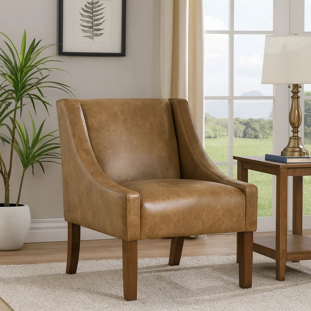 Accent Chair | Distressed Brown Faux Leather with Sloped Arms