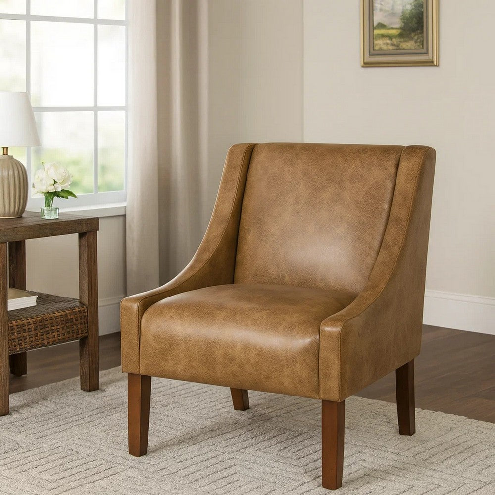 Accent Chair | Distressed Brown Faux Leather with Sloped Arms