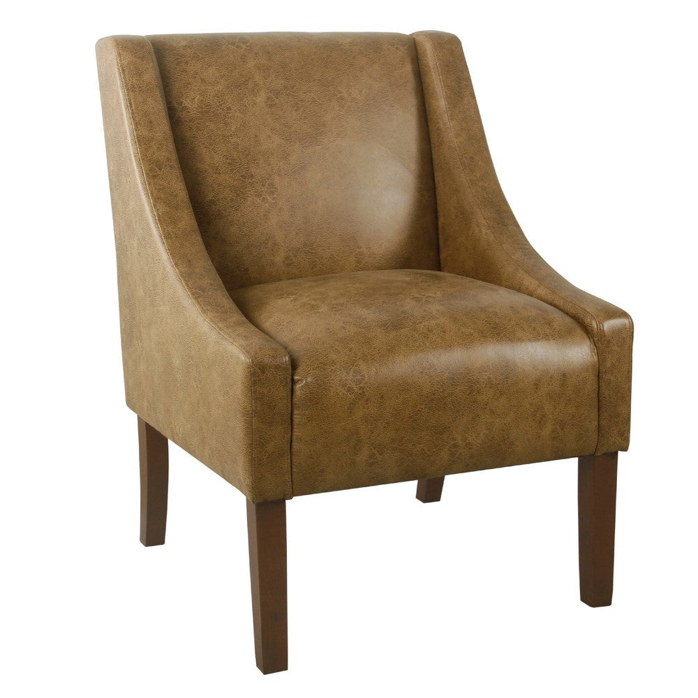 Accent Chair | Distressed Brown Faux Leather with Sloped Arms