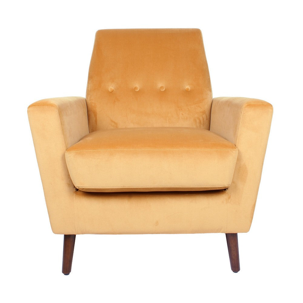 Accent Club Chair | Button Tufted Yellow Velvet with Walnut Brown Legs BM334062