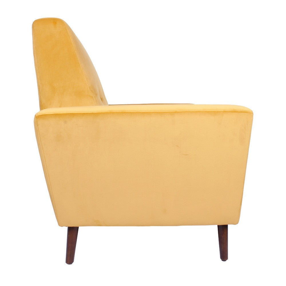 Accent Club Chair | Button Tufted Yellow Velvet with Walnut Brown Legs BM334062