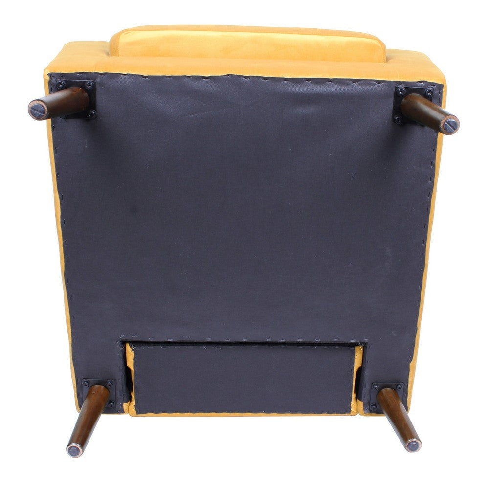 Accent Club Chair | Button Tufted Yellow Velvet with Walnut Brown Legs BM334062