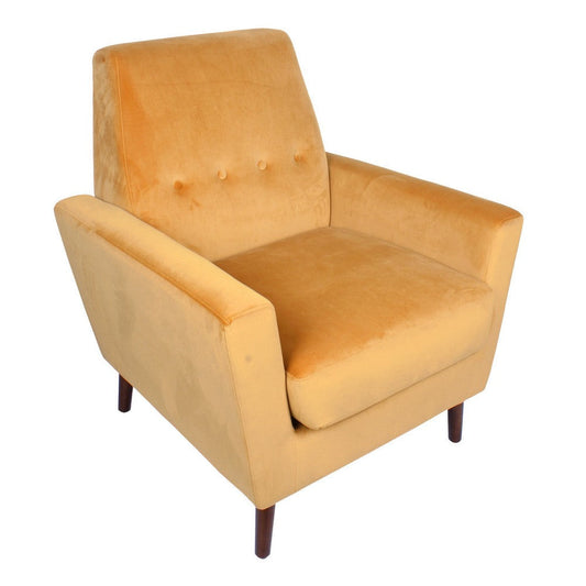 Accent Club Chair | Button Tufted Yellow Velvet with Walnut Brown Legs
