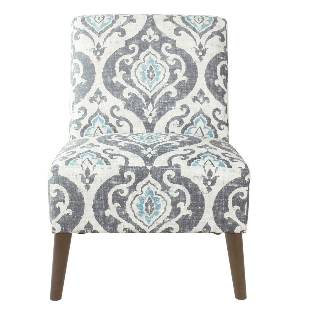 Armless Accent Chair | Vintage Medallion Print | Blue White Polyester BM334063