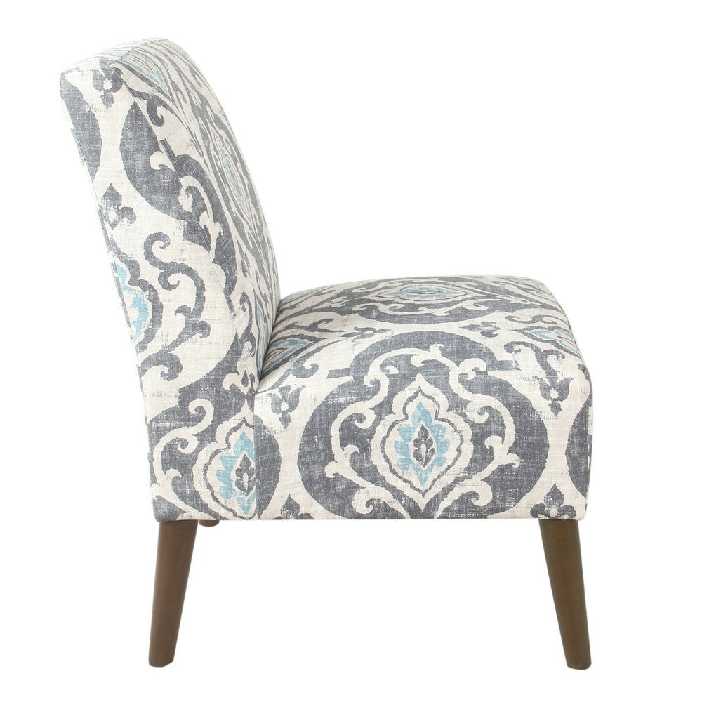 Armless Accent Chair | Vintage Medallion Print | Blue White Polyester BM334063