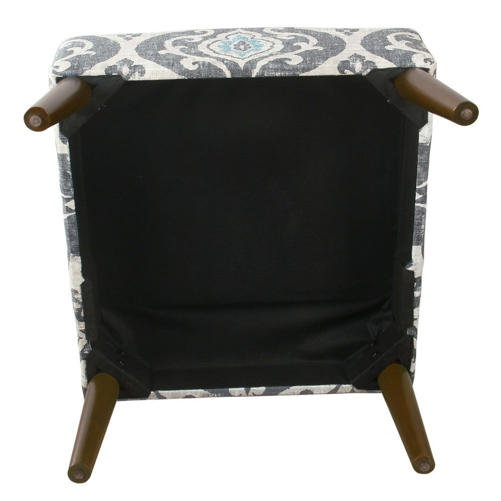 Armless Accent Chair | Vintage Medallion Print | Blue White Polyester BM334063