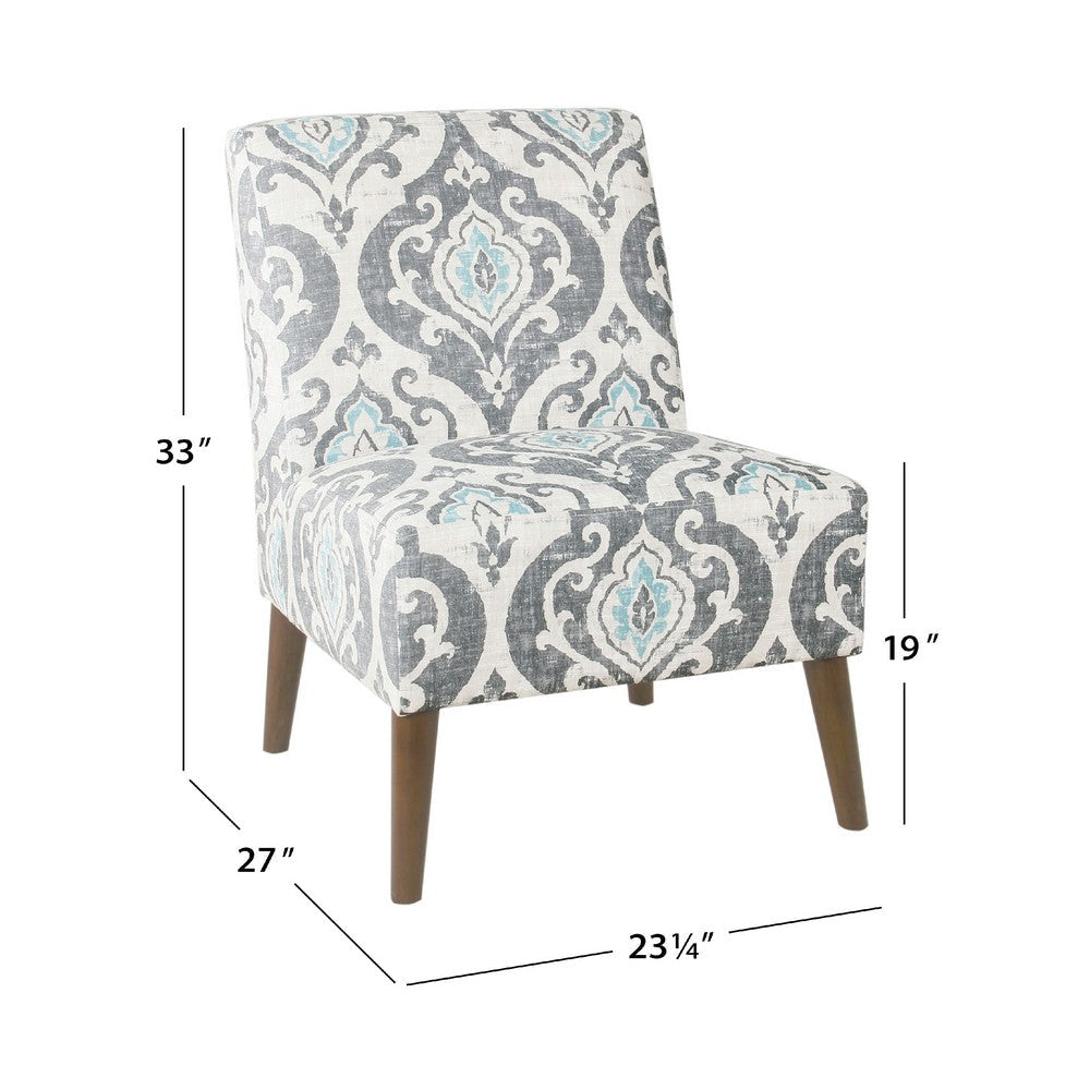 Armless Accent Chair | Vintage Medallion Print | Blue White Polyester BM334063