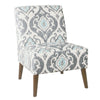 Armless Accent Chair | Vintage Medallion Print | Blue White Polyester