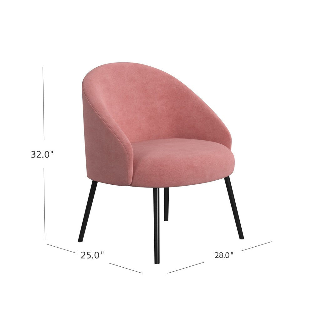 Kila Accent Chair | Soft Pink Velvet and Ebony Black Metal Legs