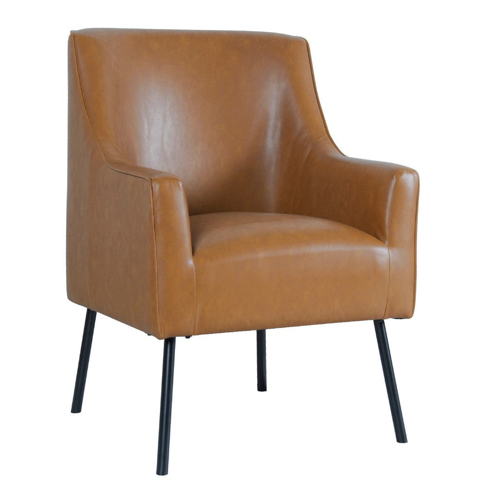 Sune Accent Chair | Brown Faux Leather and Matte Black Metal Legs