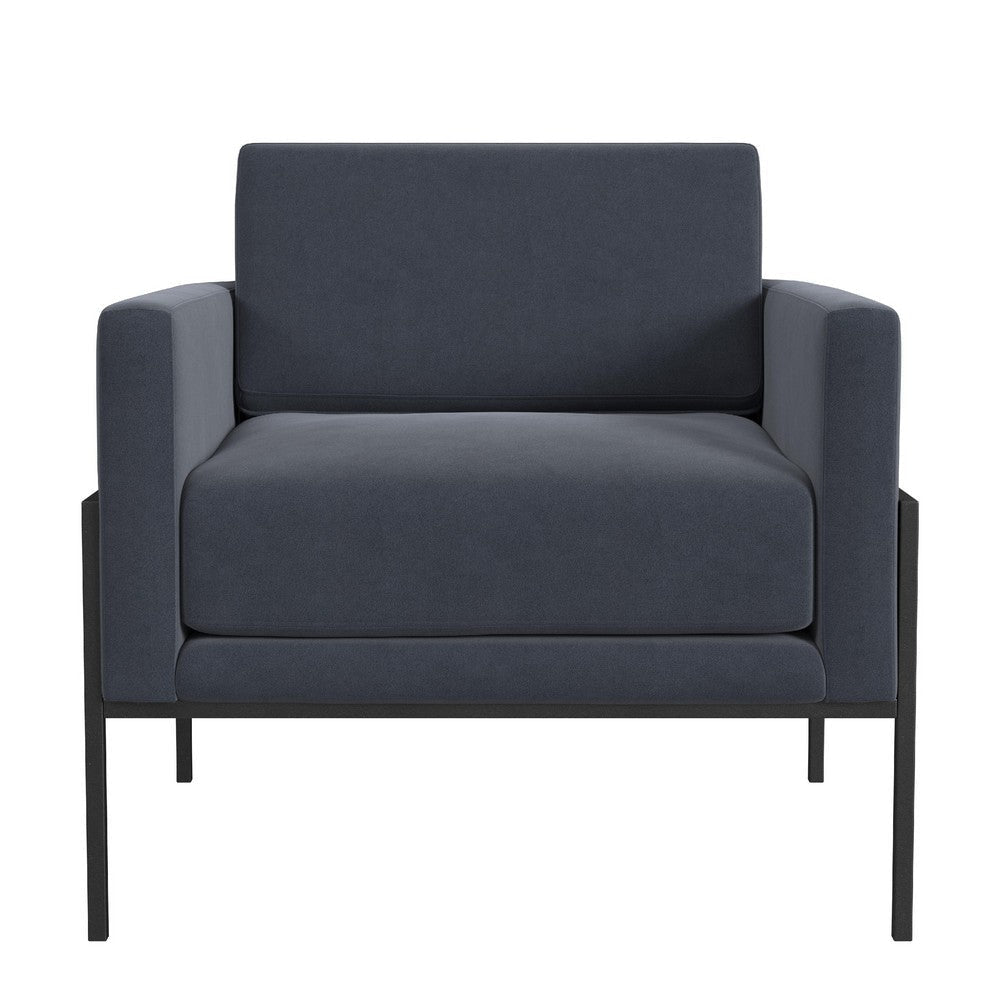 Fiam Accent Armchair | Steel Blue Velvet | Modern Black Metal Legs