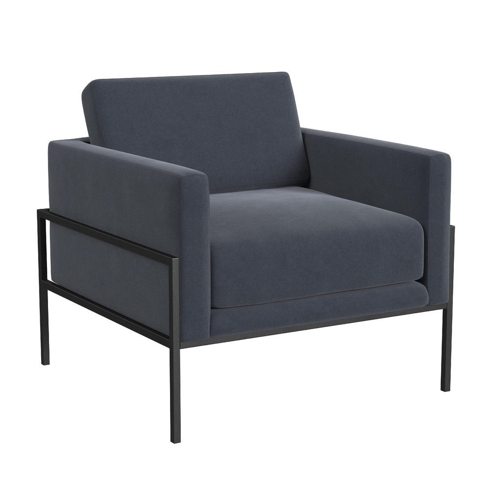 Fiam Accent Armchair | Steel Blue Velvet | Modern Black Metal Legs