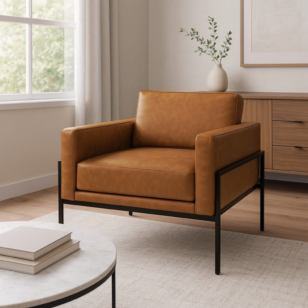 Fiam Accent Armchair | Caramel Brown Faux Leather | Modern Black Legs