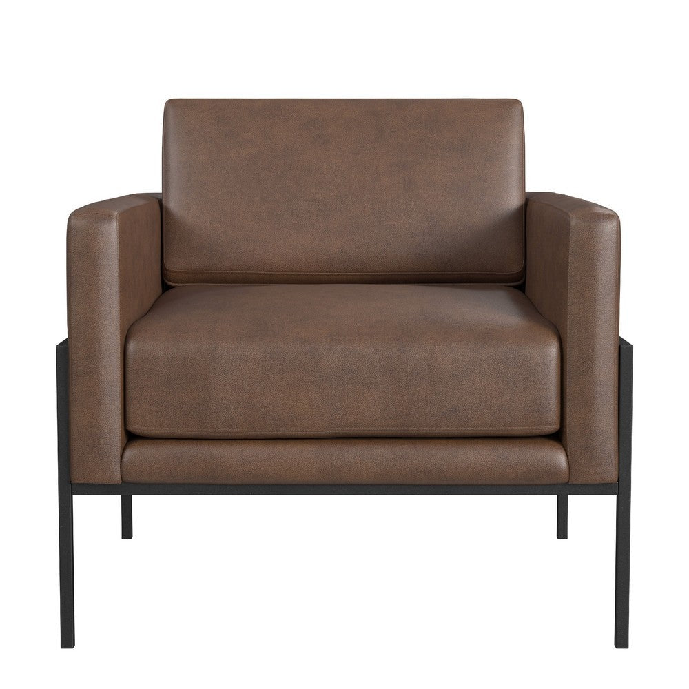 Fiam Accent Armchair | Dark Brown Faux Leather | Modern Black Legs