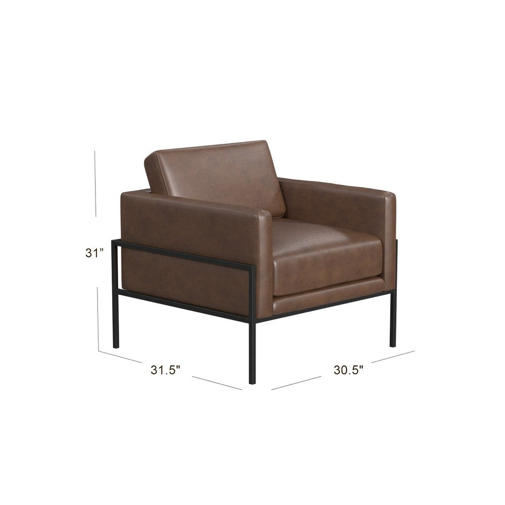 Fiam Accent Armchair | Dark Brown Faux Leather | Modern Black Legs