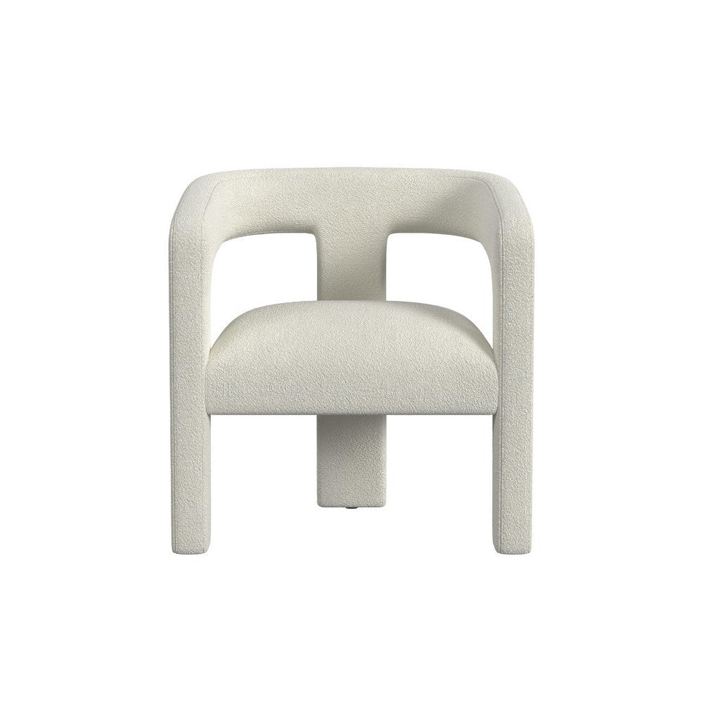 Curved Accent Chair | Modern White Boucle Upholstery on Solid Wood BM334079