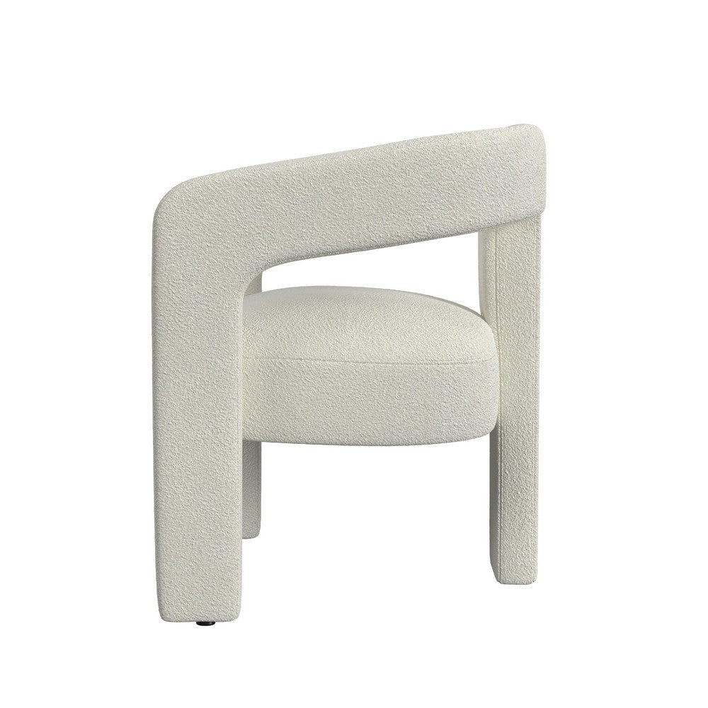 Curved Accent Chair | Modern White Boucle Upholstery on Solid Wood BM334079
