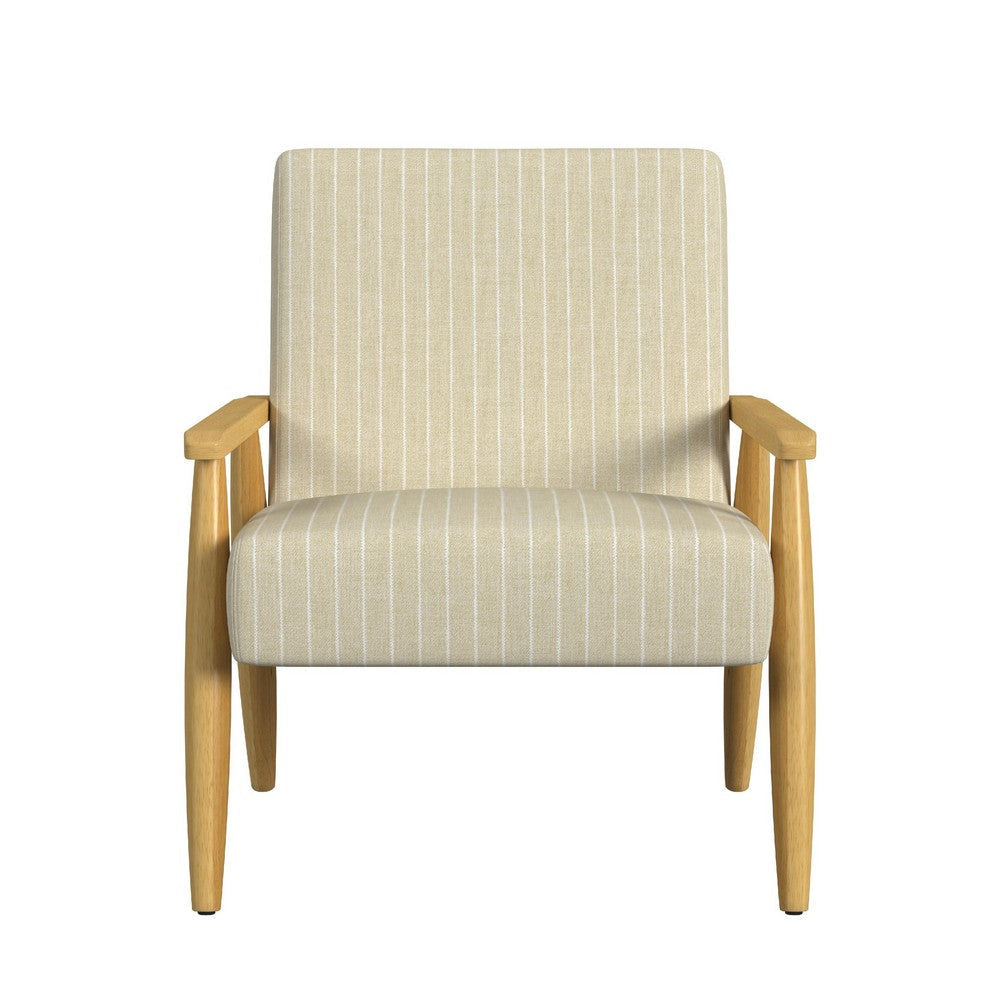 Accent Armchair | Beige and White Stripe Pattern Fabric | Solid Wood BM334081