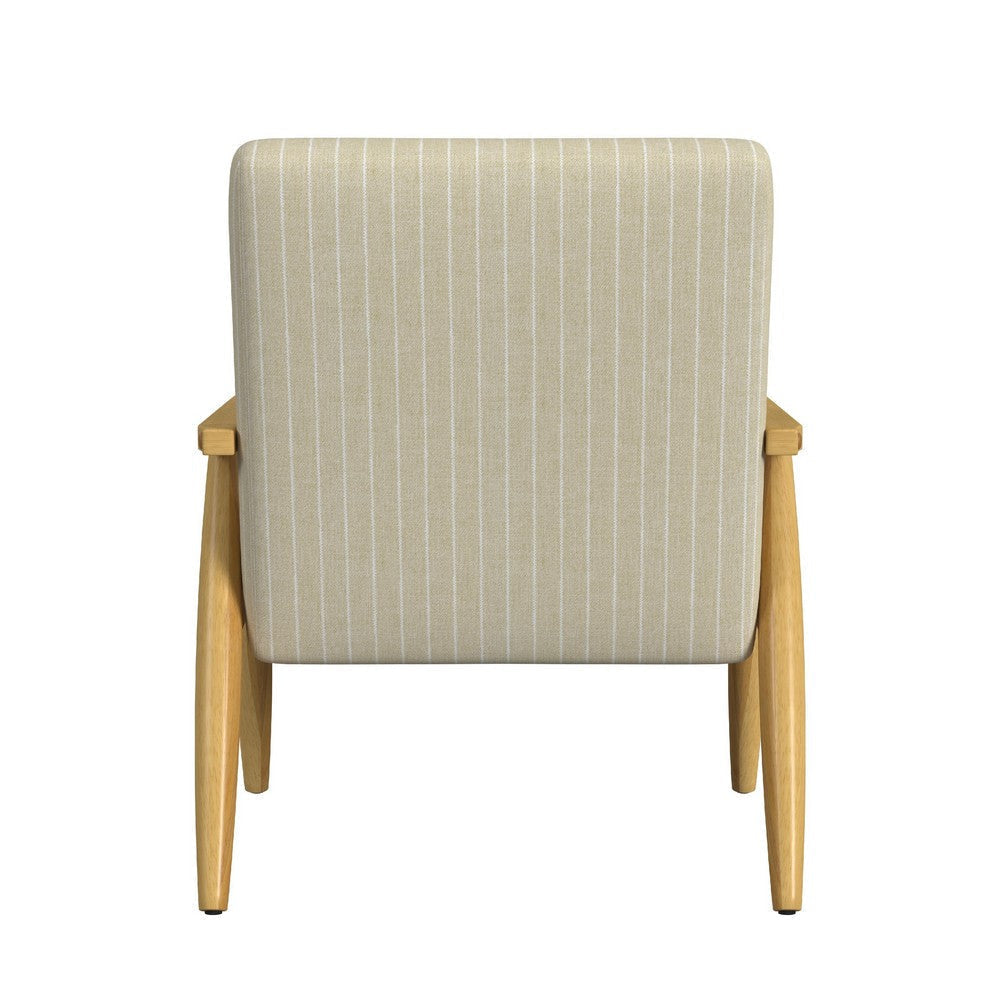 Accent Armchair | Beige and White Stripe Pattern Fabric | Solid Wood BM334081