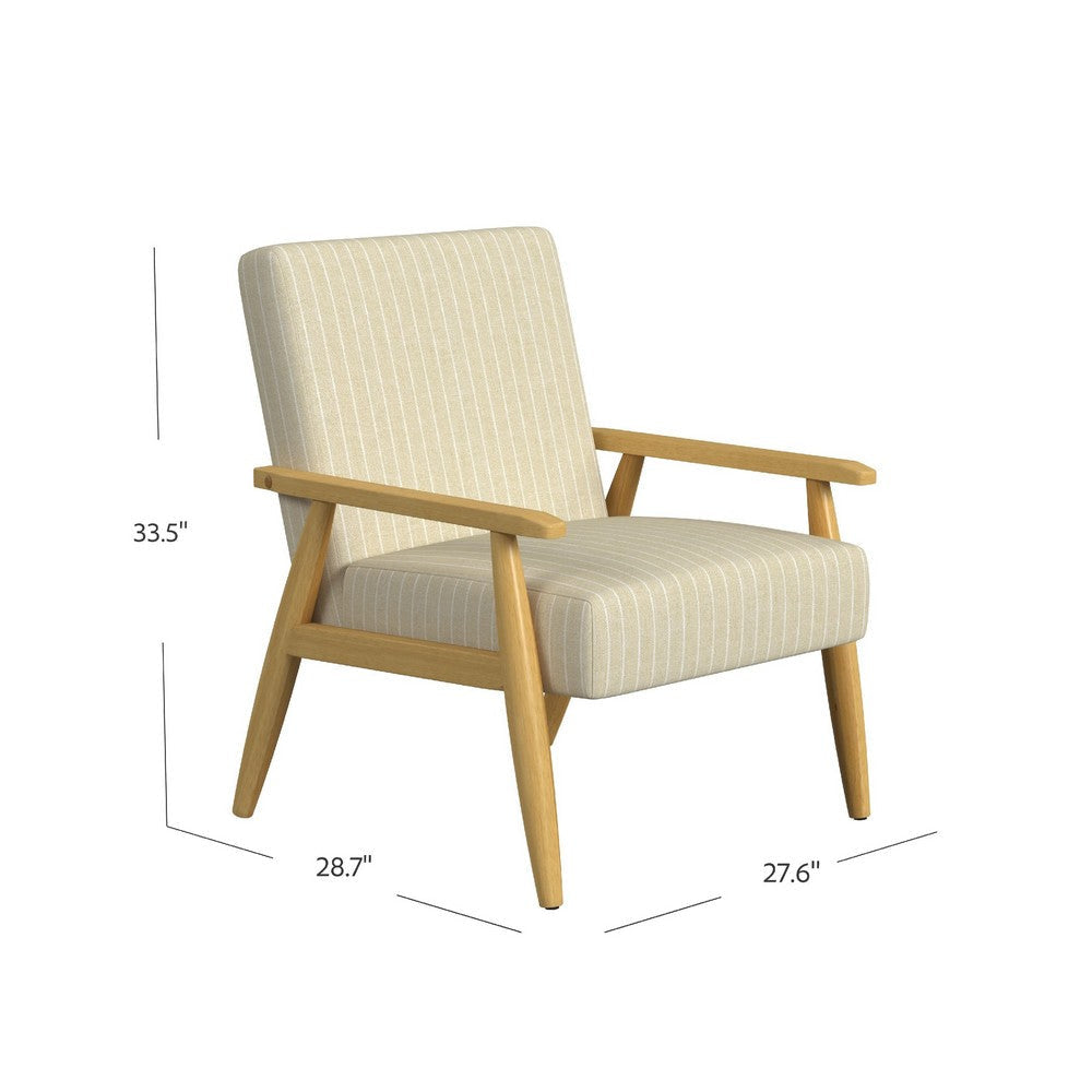 Accent Armchair | Beige and White Stripe Pattern Fabric | Solid Wood BM334081