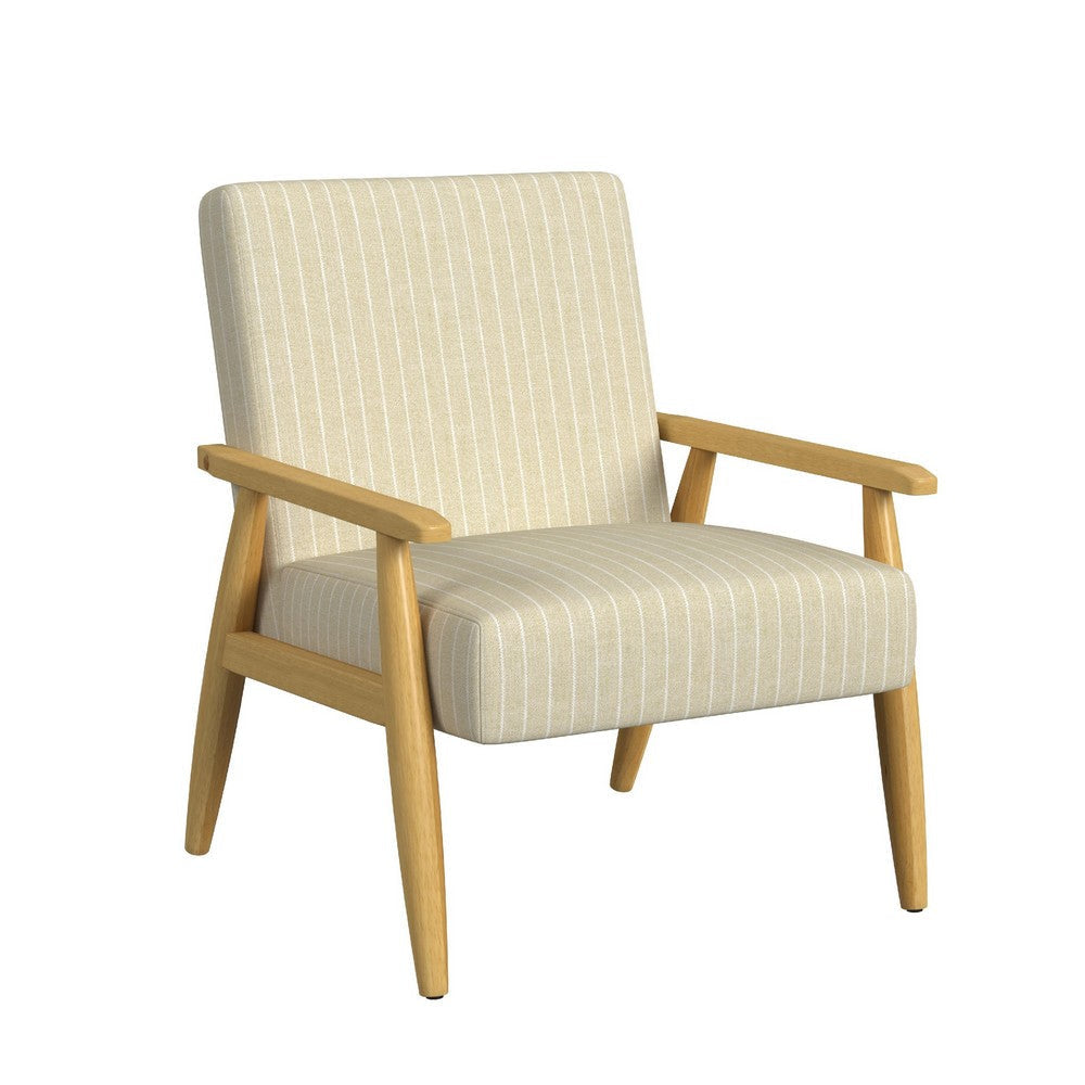 Accent Armchair | Beige and White Stripe Pattern Fabric | Solid Wood