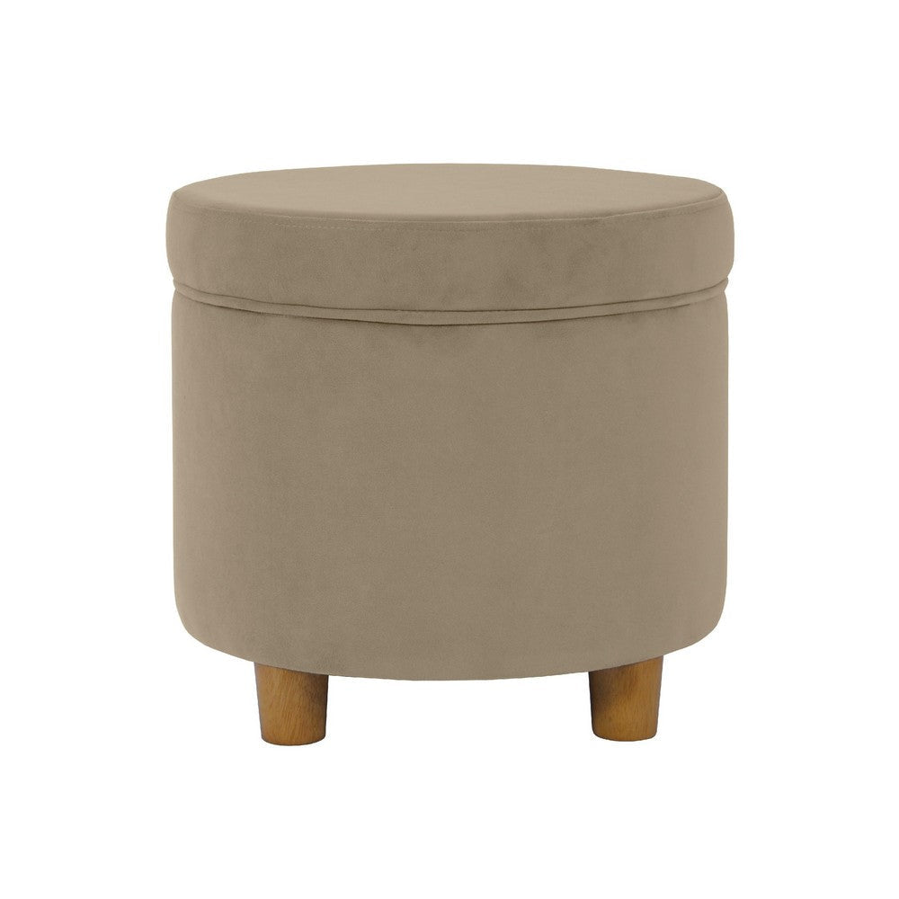 Gio Storage Ottoman | 19’’ Round Lift Top | Fawn Gray Velvet Fabric BM334082