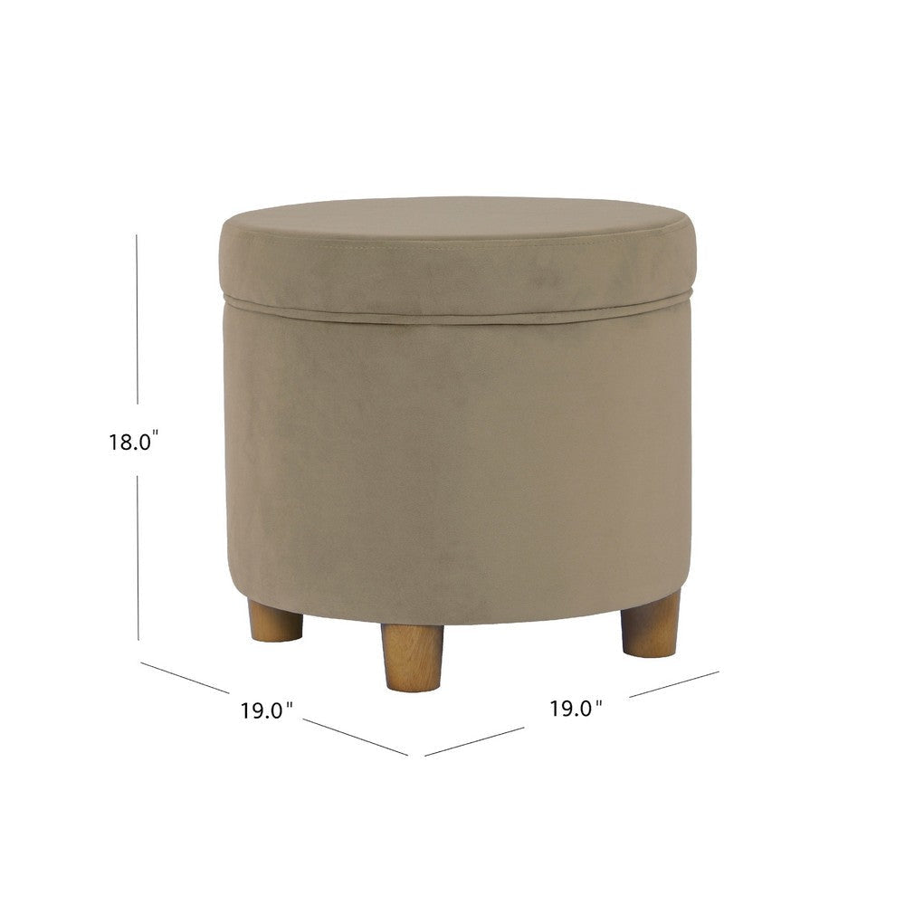 Gio Storage Ottoman | 19’’ Round Lift Top | Fawn Gray Velvet Fabric BM334082
