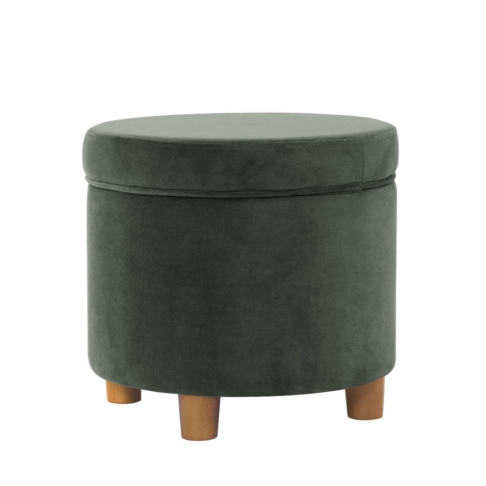 Gio Storage Ottoman | 19" Round Lift Top | Rich Forest Green Velvet