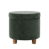 Gio Storage Ottoman | 19’’ Round Lift Top | Rich Forest Green Velvet