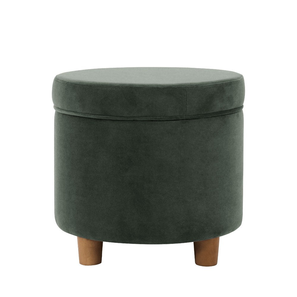 Gio Storage Ottoman | 19’’ Round Lift Top | Rich Forest Green Velvet