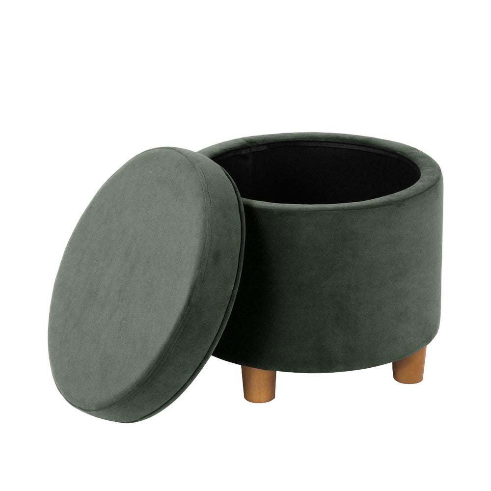 Gio Storage Ottoman | 19’’ Round Lift Top | Rich Forest Green Velvet