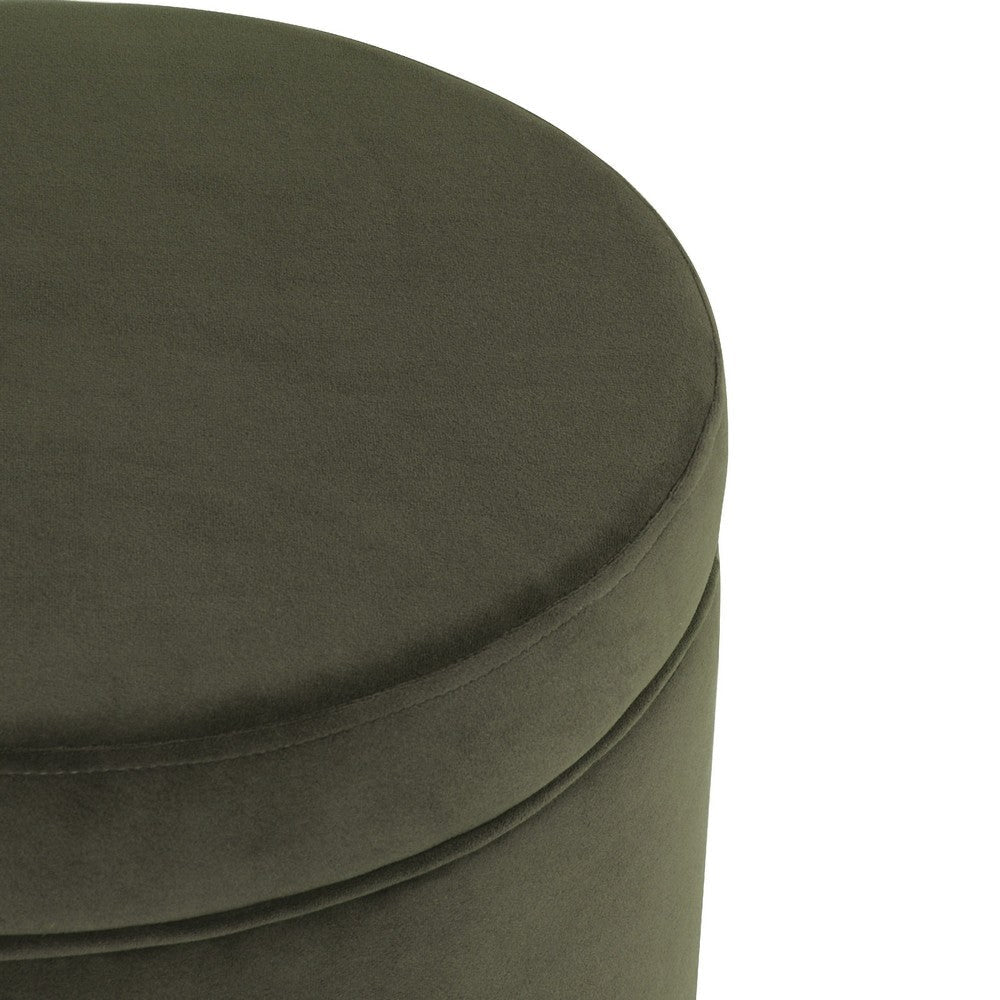 Gio Storage Ottoman | 19’’ Round Lift Top | Rich Forest Green Velvet