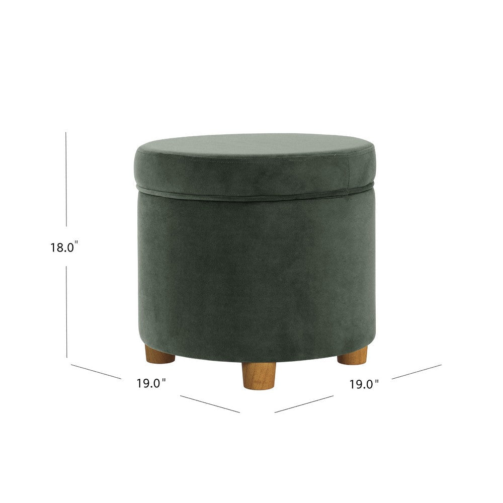 Gio Storage Ottoman | 19’’ Round Lift Top | Rich Forest Green Velvet
