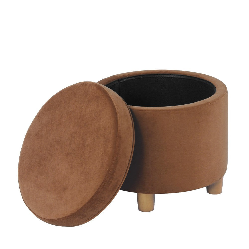 Gio Storage Ottoman | 19’’ Round Lift Top | Spice Brown Velvet Fabric BM334084