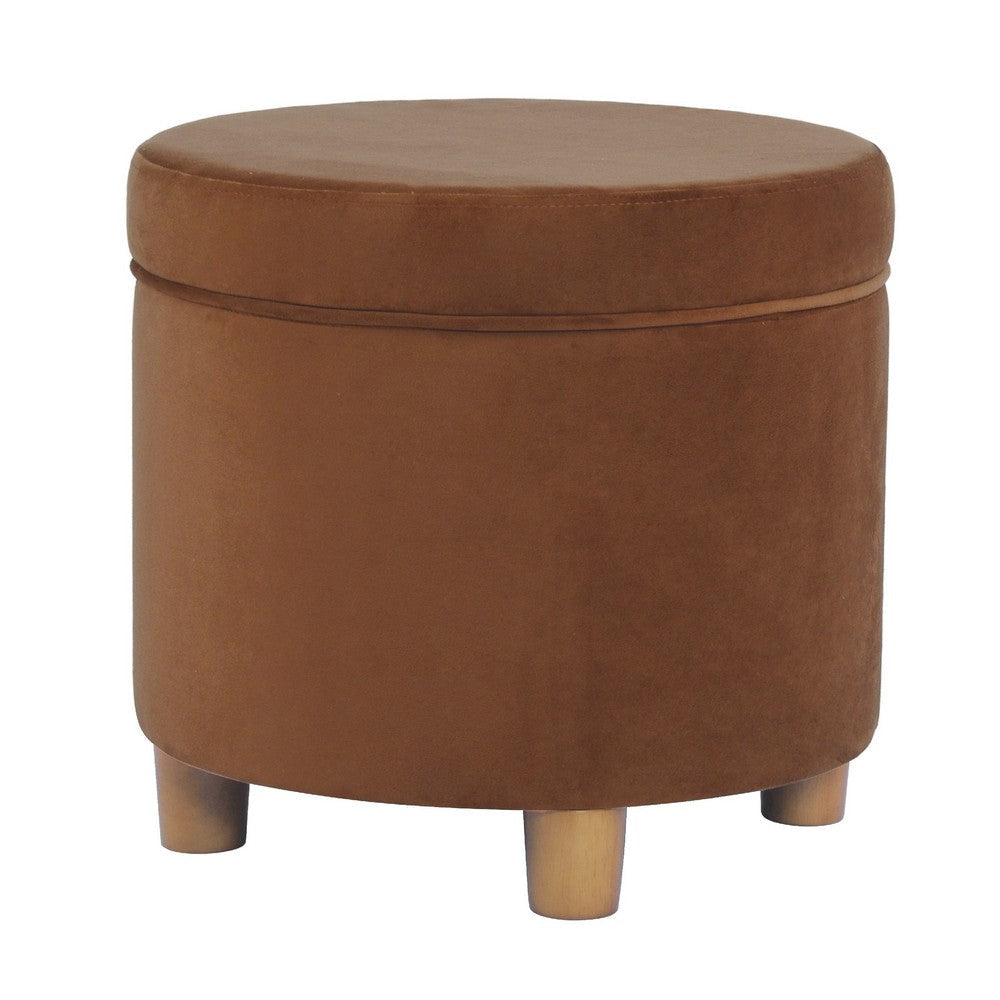 Gio Storage Ottoman | 19’’ Round Lift Top | Spice Brown Velvet Fabric BM334084