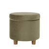 Gio Storage Ottoman | 19" Round Lift Top | Sage Green Velvet Fabric