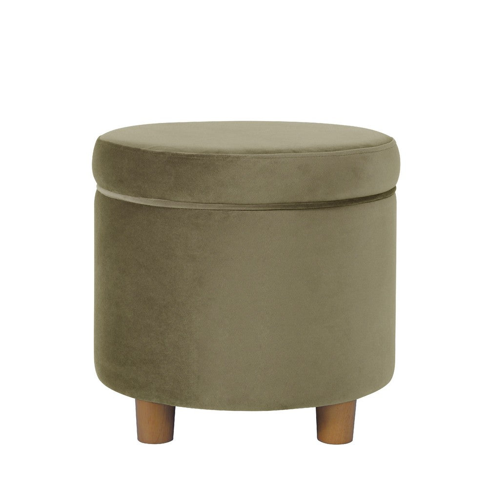 Gio Storage Ottoman | 19" Round Lift Top | Sage Green Velvet Fabric