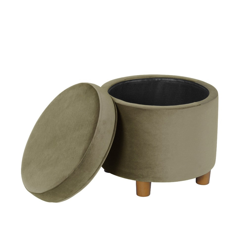 Gio Storage Ottoman | 19" Round Lift Top | Sage Green Velvet Fabric