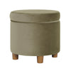 Gio Storage Ottoman | 19" Round Lift Top | Sage Green Velvet Fabric
