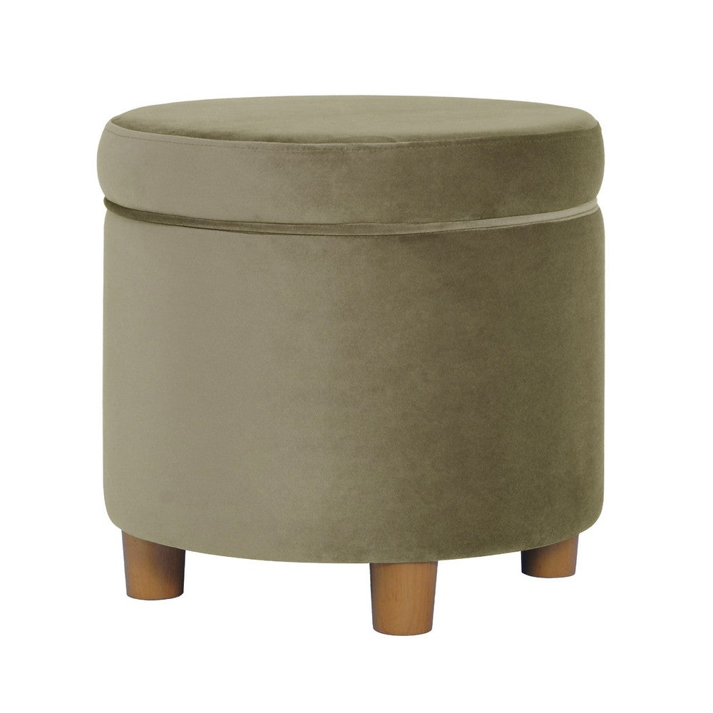 Gio Storage Ottoman | 19" Round Lift Top | Sage Green Velvet Fabric